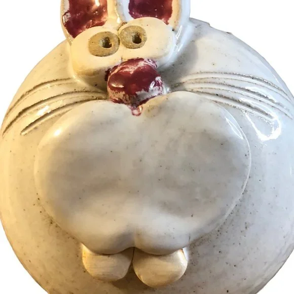 Vtg SIGNED John Pettus Art Pottery Stoneware Bunny Rabbit COIN BANK Folk Art - Picture 2 of 9